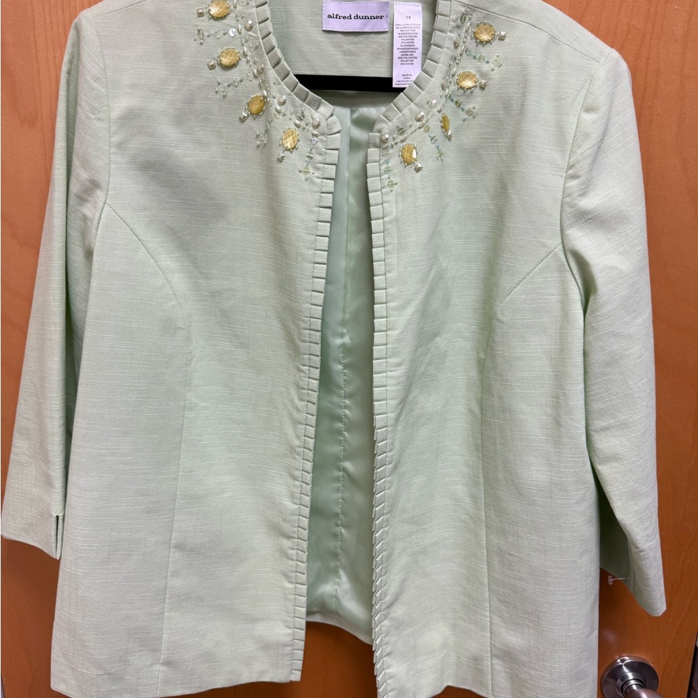 Alfred Dunner Primrose Mint Green Embroidered Women's Garden Blazer/jacket 18